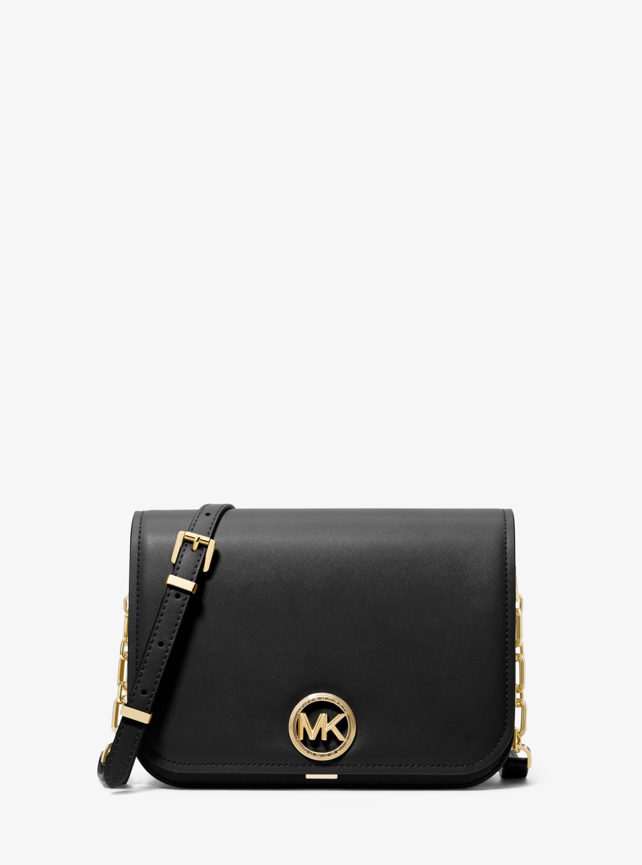 MK Delancey Medium Leather Messenger Bag - Black - Michael Kors