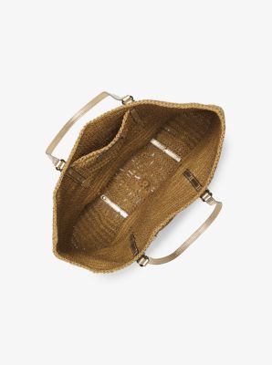 Large Studded Straw Shopper Tote Bag