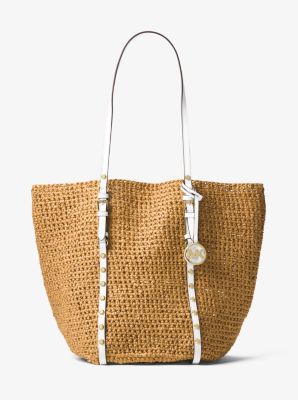 Large Studded Straw Shopper Tote 