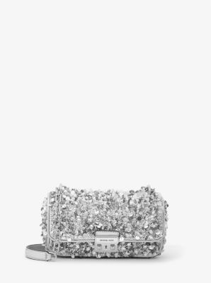 Shop Michael Kors Limited-edition Tribeca Small Hand-embellished Shoulder Bag In Silver