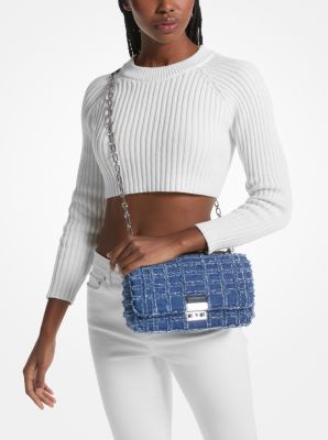 Tribeca Large Frayed Denim Shoulder Bag