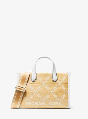 Messenger-Tasche Gigi Small aus Stroh mit Empire-Logomuster image number 0