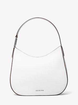 Shop Michael Kors Kensington Large Pebbled Leather Hobo Shoulder Bag In White