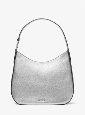 Michael Kors Kensington Large Metallic Leather Hobo Shoulder Bag In Silver