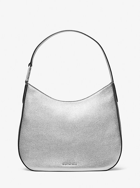 Michael Kors Kensington Large Metallic Leather Hobo Shoulder Bag In Silver