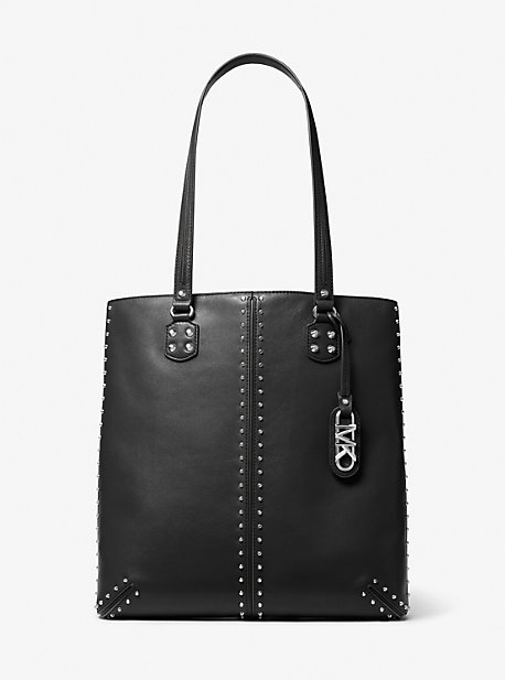 Shop Michael Kors Astor Large Studded Leather Tote Bag In Black