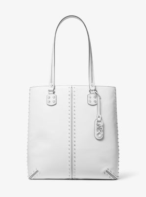 Shop Michael Kors Astor Large Studded Leather Tote Bag In White