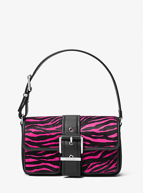 Shop Michael Kors Colby Medium Zebra Print Calf Hair Shoulder Bag In Pink