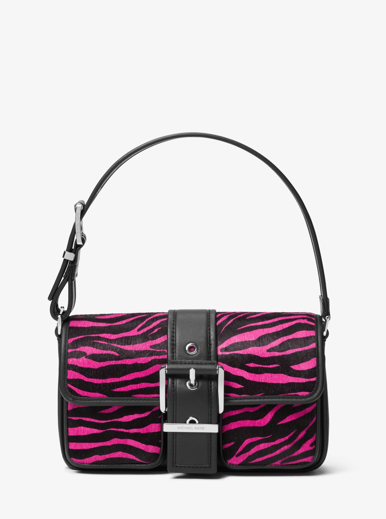 MK Colby Medium Zebra Print Calf Hair Shoulder Bag - Pink - Michael Kors