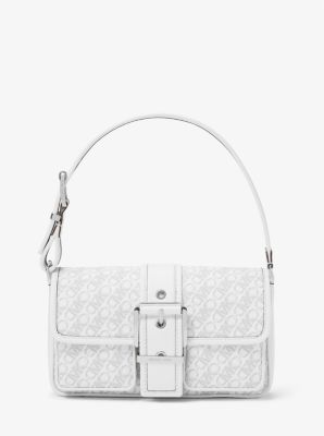 Michael Kors Colby Medium Empire Signature Logo Shoulder Bag In White