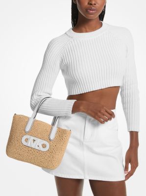 Eliza Extra-Small Empire Logo Straw Tote Bag