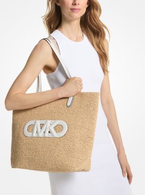 Eliza Extra-Large Empire Logo Straw Tote Bag