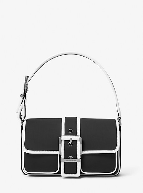 Shop Michael Kors Colby Medium Two-tone Neoprene Shoulder Bag In Black