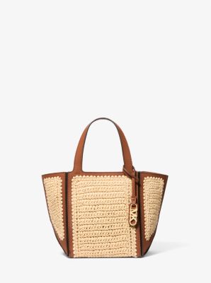 Jordi Small Hand-Crocheted Straw and Leather Tote Bag image number 0