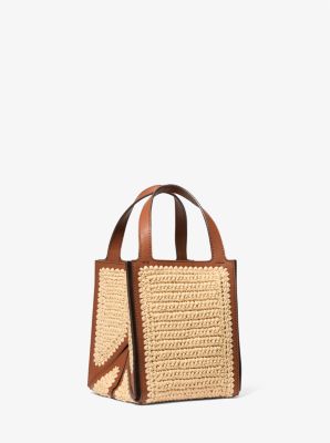 Jordi Small Hand-Crocheted Straw and Leather Tote Bag image number 2