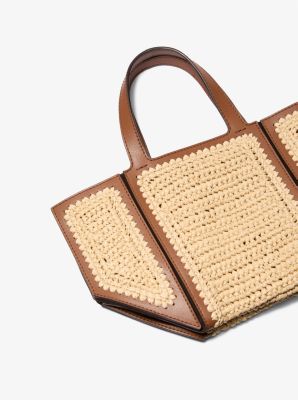 Jordi Small Hand-Crocheted Straw and Leather Tote Bag image number 4