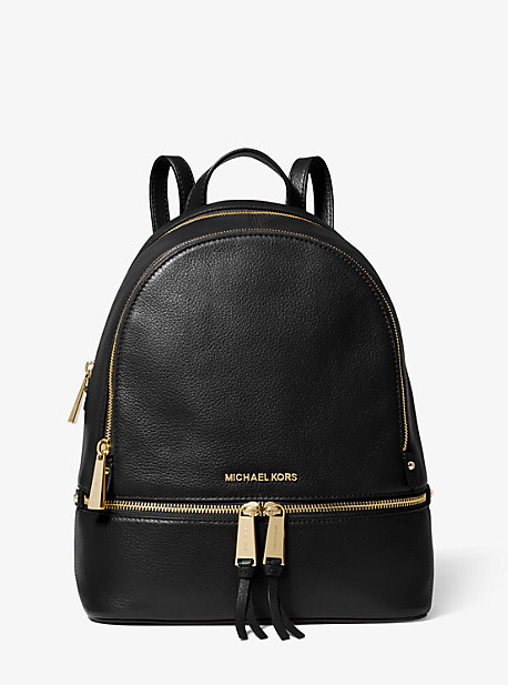 MK Rhea Medium Leather Backpack - Black - Michael Kors