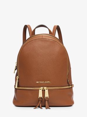 MK Rhea Medium Leather Backpack - Luggage Brown - Michael Kors