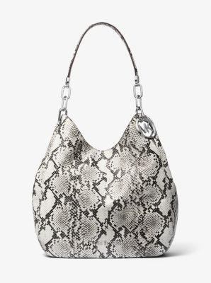 Bolso de hombro Lillie grande de piel con grabado de serpiente