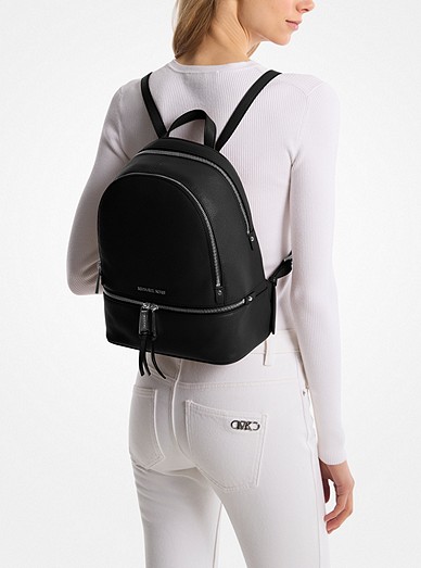 MICHAEL Michael Kors, Rhea Medium Leather Backpack, Black, One Size