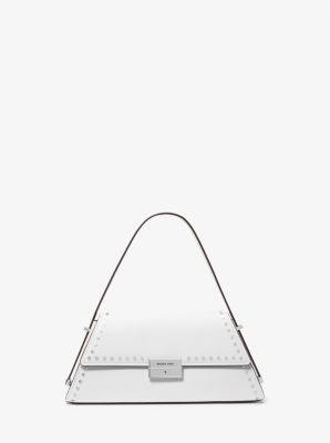 Michael Kors Ludlow Medium Studded Leather Shoulder Bag In White