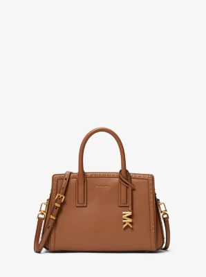 Laila Small Studded Leather Satchel in LUGGAGE | Michael Kors