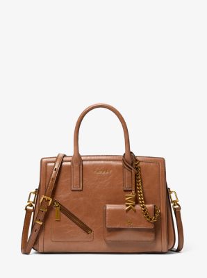 Bolso satchel Laila mediano de piel cuarteada con tarjetero