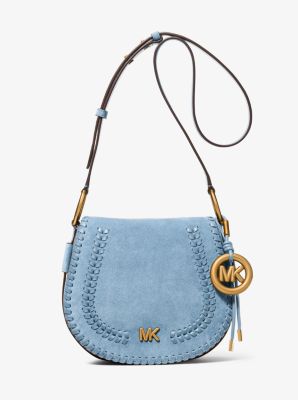 Thumbnail - MK Saddle Bag Josie Medium Aus Wildleder Mit Überwendlingsstich - Blau - Michael Kors