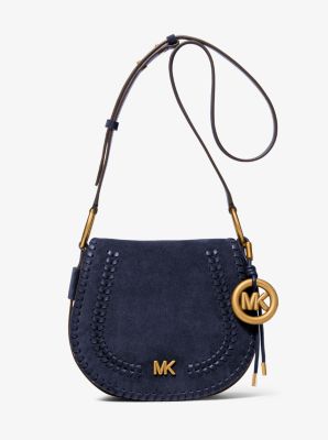 MK Saddle Bag Josie Medium Aus Wildleder Mit Überwendlingsstich - Blau