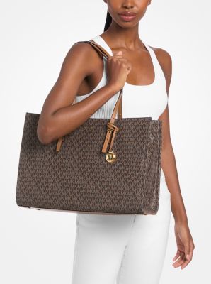 Zadie Large Signature Logo Printed Tote Bag in BRN/ACORN | Michael Kors