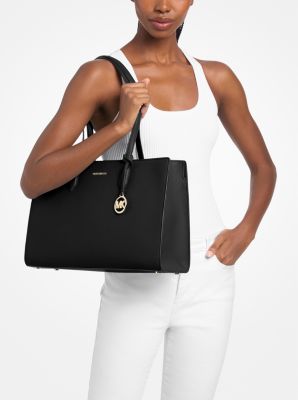 Scarlett Medium Pebbled Leather Tote Bag in BLACK | Michael Kors