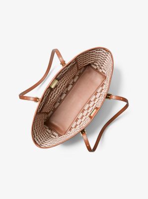 Quinn Large Striped Canvas Tote Bag in LUGGAGE | Michael Kors