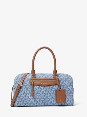 Jet Set Travel Medium Signature Logo Print Denim Duffel Crossbody Bag