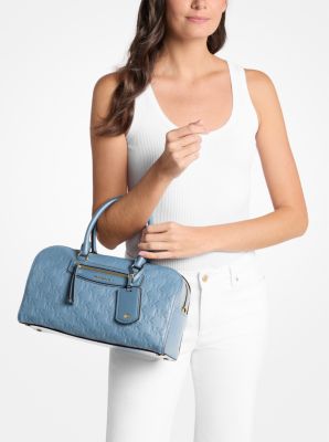 Jet Set Travel Medium Logo Embossed Leather Duffel Crossbody Bag