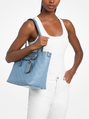 Jet Set Travel Medium Logo Embossed Leather Tote Bag