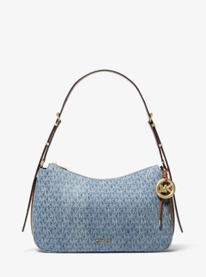 MK Wandelbare Schultertasche Nolita Medium Aus Denim Mit Logoprägung - Blau