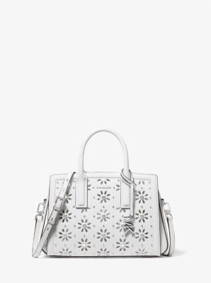 Laila Small Embellished Laser Cut Leather Satchel in OPTIC WHITE | Michael Kors