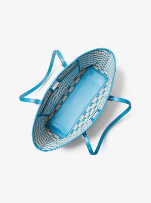 Quinn Large Striped Canvas Tote Bag in MILOS BLUE | Michael Kors