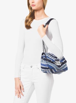 Sloan Large Denim Chevron Shoulder Bag Michael Kors