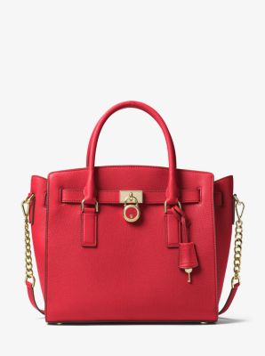 Bolso satchel Hamilton grande de piel in ROJO BRILLANTE | Michael Kors