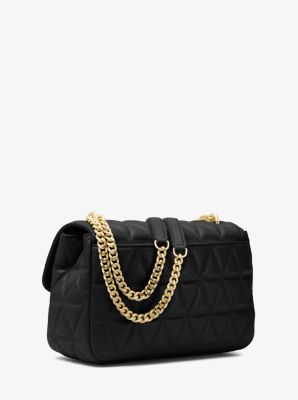 NWT MICHAEL KORS CECE Chain Shoulder X-Body Bag In BLACK Woven Leather GOLD  Tone