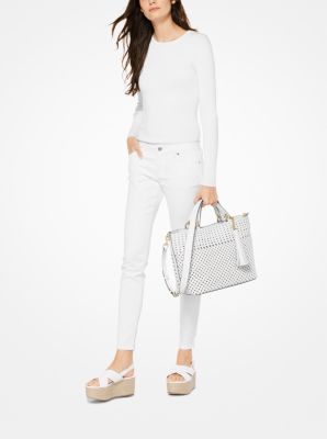 Michael kors brooklyn large woven leather clearance satchel