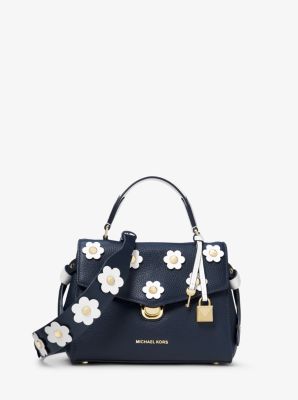 Michael Kors Black & White Floral Applique Leather Shoulder Strap