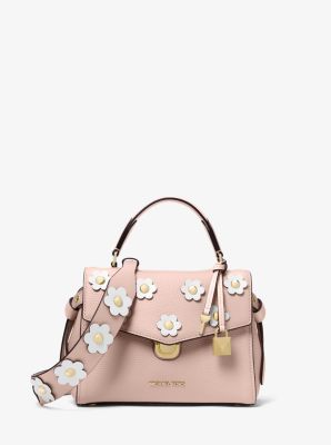 Floral Appliqué Leather Shoulder Strap