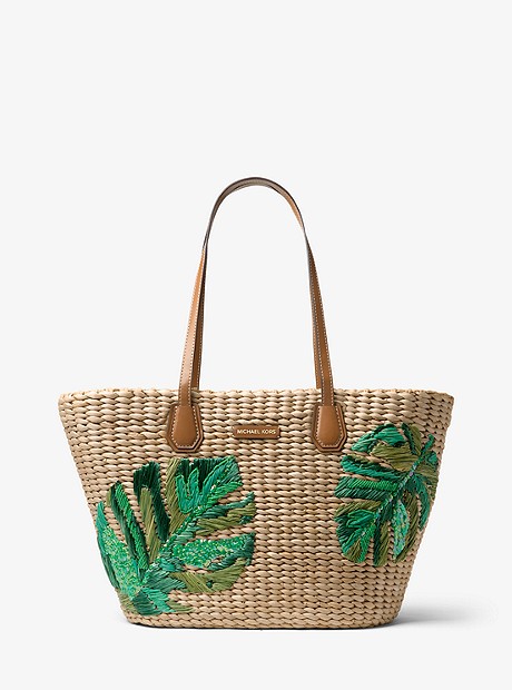 Malibu Palm Embroidered Woven Straw Tote - NAT/PALM - 30S8GMBT7W