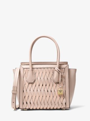 Michael Kors Mirella Large Logo Canvas Tote Crossbody Bag Neutral Blush Pink