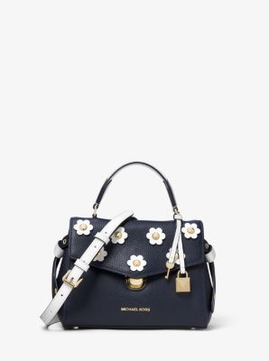 MICHAEL Michael Kors, Bags, Michael Kors Ava Flowers Small Leather  Satchel Handbag Purse Black
