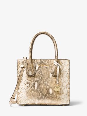 dedo índice Incomodidad Abrazadera Bandolera Mercer de piel en relieve metalizada con motivos de serpiente | Michael  Kors