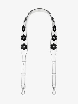 Michael Kors Black & White Floral Applique Leather Shoulder Strap