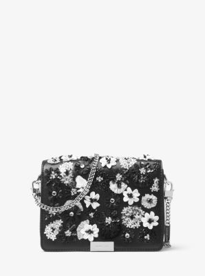 Jade Floral Sequined Leather Clutch 